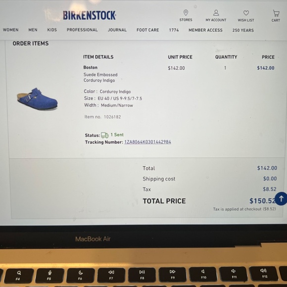 Birkenstock Boston Suede Embossed Corduroy Indigo Size 40 Medium/Narrow *NWOT* - Picture 15 of 15